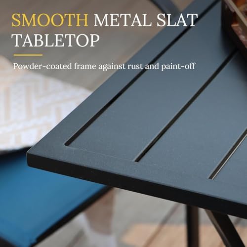 VICLLAX Patio Dining Set for 2, Outdoor Furniture Set Includes Small Table and 2 Stackable Sling Chairs, Bistro Set for Outside, Black Table and Blue Chairs - Image 3