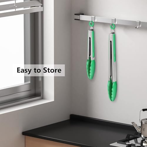 2 Pack Silicone Kitchen Tongs, 9 & 12 Inch, Stainless Steel, Turquoise - Image 6