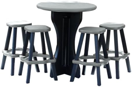 Patio Table Set with Four Barstools - Black Base with Deep Grey Accents - Perfect for Patio and Outdoor Spaces. Hardware Free Easy Assembly. Proudly Made in USA by LeisureAccents