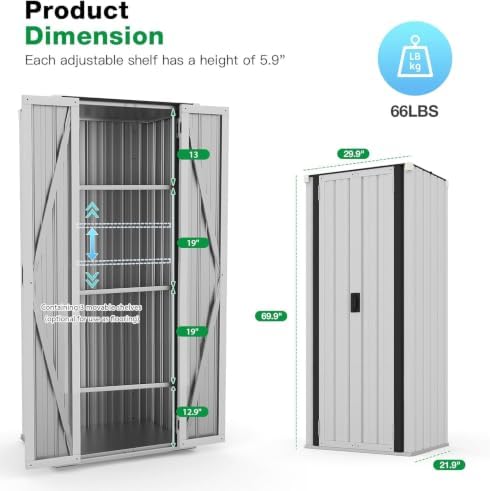 AECOJOY Outdoor Storage Cabinet Waterproof, 70" Vertical Tall with Base - Image 7