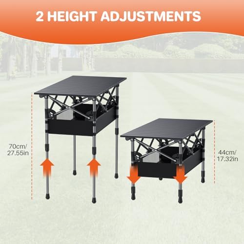 Folding Camping Table(L32.3''xW15.7''), 2 Adjustable Heights 17.3''/27.6'' - Image 4