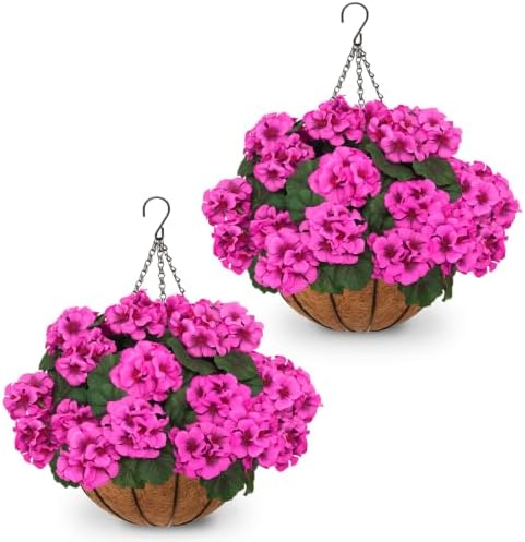2 Set Artificial Hanging Flowers with Basket for Outdoor Decor by secqous