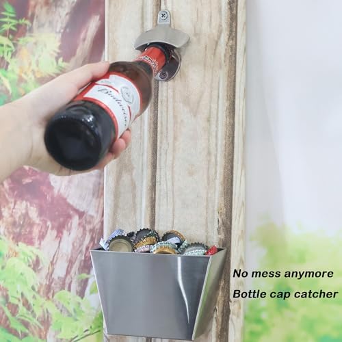 Stainless Bottle Opener Wall Mounted Cap Catcher with Drain Holes - Image 3