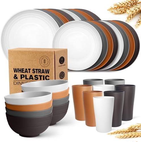 Teivio 32-Piece Plates and Bowls Sets for 8, Farmhouse Dinnerware Sets by Teivio