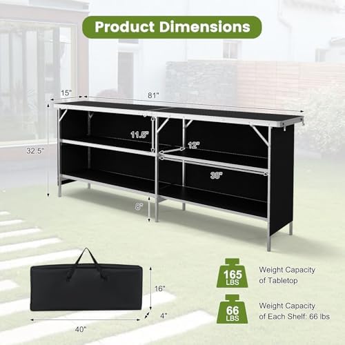 COSTWAY 81" Folding Picnic Table, Portable Bar Table with Carry Bag - Image 3