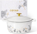 CAROTE Cast Iron Dutch Oven Pot with Lid, 5QT Enameled Floral Dutch Ovens with Gift Box, Cast Iron Pot for Sourdough Bread Baking, Braising, Stews, Roasting, All Stovetop Compatible, Oven Safe, White by CAROTE