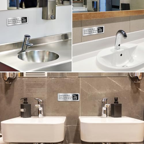 Faittoo Employees Must Wash Hands Before Returning to Work Sign, (4 Pack) Rust Free Brushed Aluminum Sign with Symbols, Self-adhesive, for Restaurant, Salons, Hotel, Rest Stops, Public Restrooms - Image 6