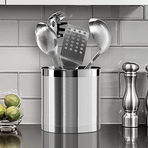 Oggi Stainless Steel Jumbo Utensil Holder - 7" Utensil Caddy, Weighted Base for Stability - Extra Large Utensil Crock and Countertop Utensil Organizer, Stainless Steel - Image 6