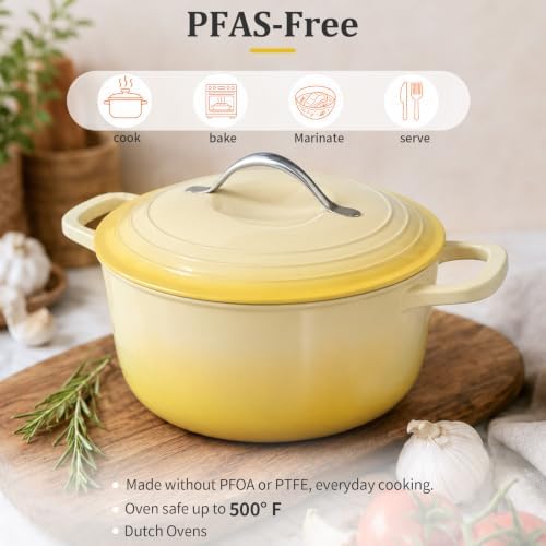 Winado 5 Qt Enameled Cast Iron Dutch Oven Pot with Lid, Yellow Ombre - Image 5