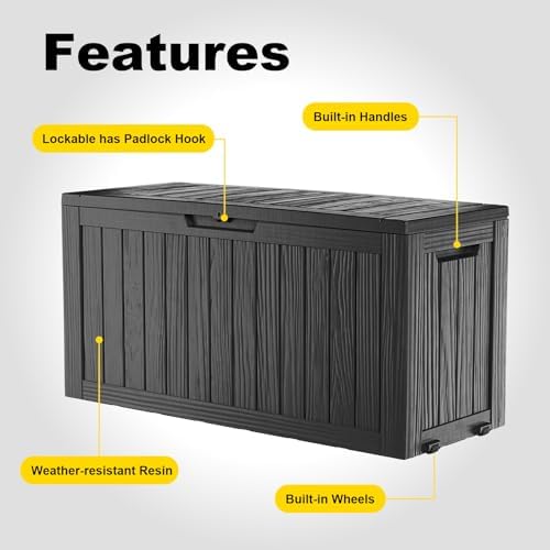 ROJIK Outdoor Storage Box with Wheels,75 Gallon Waterproof Resin Deck Box, Lockable Storage for Patio Cushions,Garden Tools,Pool Accessories,UV-Resistant Storage Bench for Backyard & Deck（Black） - Image 3
