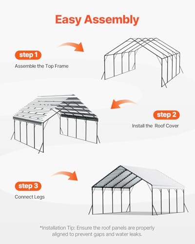 VEVOR Heavy Duty Metal Carport, 20 x 20 ft Outdoor Carport with Sturdy Frame & Roof, Car Garage Shade with Removable Sidewalls, Multi-Use Car Shelter for Pickup, Boat, Trucks & Tractors - Image 6