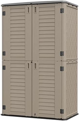 HOMSPARK Storage Shed Weather Resistance, Multi-Purpose Outdoor Storage Cabinet Waterproof, Outdoor Storage Cabinet for Garbage Cans, Lawnmower, Garden Accessories (Coffee, Tall shed-53 cu ft) by HOMSPARK