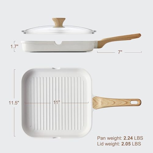 SENSARTE Nonstick Ceramic Grill Pan with Lid, Grill Pan for Stove Tops, Square Grilling Pan with Pour Spouts, Durable Grill Skillet for All Stoves, Steak Bacon Pan, Non Toxic PTFE,PFAS,PFOA Free - Image 6