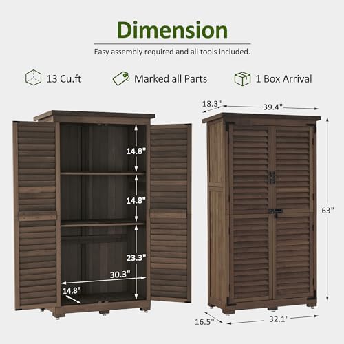 MCombo Outdoor Storage Cabinet, Wood Shed with Shelves 0870 (Brown) - Image 3
