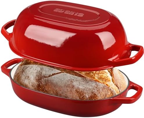EDGING CASTING Enameled Cast Iron Oval Dutch Oven Pot with Lid, Dutch Oven for Sourdough Bread Baking, Bread Oven, Bread Dutch Oven, Oval Bread Pan, 7qt, Red - Image 3