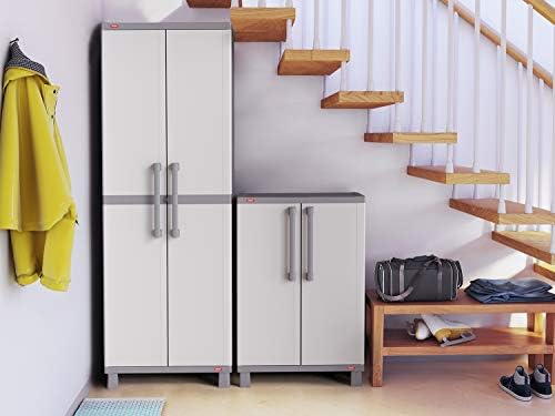 Keter Storage Cabinet with Doors and Shelves for Laundry Room, Garage, Bathroom Accessories, Closet and Home Organization, White & Grey - Image 5