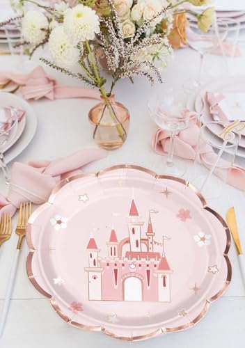 WRAPAHOLIC 25Pcs Castle Paper Plates - 9 Inch Pink Princess Castle Disposable Plates Decorative Dinner Plates for Party Tableware Supplies Table Decor - Image 4