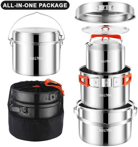 Camping Cookware Set 304 Stainless Steel Camping Pots and Pans Set - Image 2