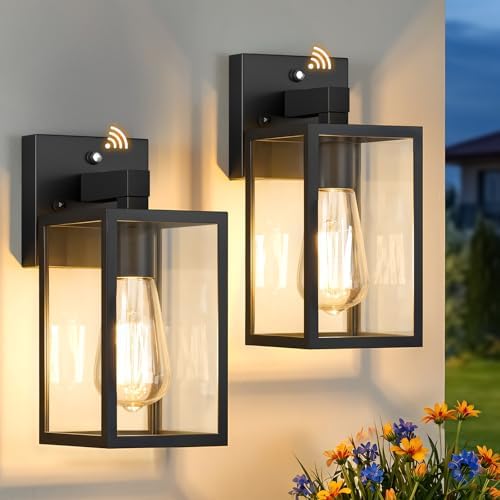 FOLKSMATE 2 Pack Dusk to Dawn Outdoor Wall Light Fixtures, Hardwired Anti‑Rust Exterior Porch Light, Waterproof Wall Sconces Lanterns, Sensor Lighting Wall Mount for House Doorway Garage, Black by FOLKSMATE