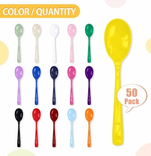 SietDESEO 50 PCS Yellow Plastic Spoons Disposable Utensils Heavy Duty Yellow Spoons Disposable Cutlery for Birthday Wedding Baby Shower Bridal Shower Plastic Silverware - Image 4