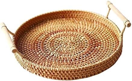 BESPORTBLE 3pcs Medium Rattan Woven Picnic Basket for Outdoor Storage Food Woven Tray for Desserts and Snacks Diameter and Decorative Rattan Storage - Image 2