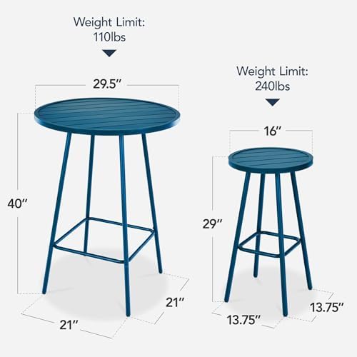 Best Choice Products 3-Piece Patio Dining Set, Bar Height, Outdoor Bistro Set, Outdoor Round Bar Table w/ 2 Bar Stools, Steel - Peacock Blue - Image 2