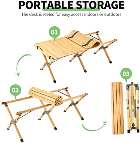 UNICOO –Bamboo Roll Up Picnic Table, Portable Camping Table W/Carry Bag, Low Height Foldable BBQ Top for Indoor & Outdoor Party, BBQ and Hiking (Natural, 4 FT) - Image 6