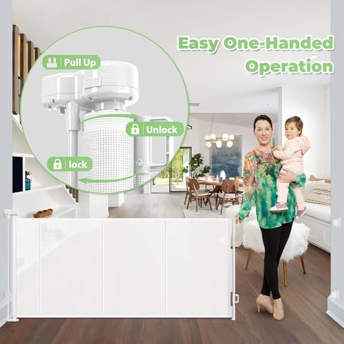 Reinforced 96" Extra Wide Retractable Baby Gate Extra Long Dog Gate, White - Image 5
