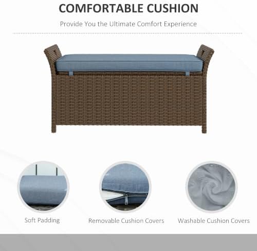 Outsunny 29 Gallon Patio Wicker Storage Bench Outdoor PE Rattan Dark Blue - Image 5