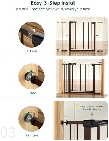 Babelio 29-55" Extra Wide Baby Gate with Door, PressGuard P7, Brown - Image 4