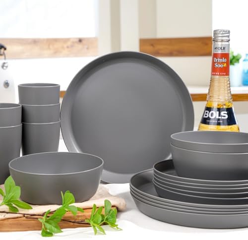 EjonirInjonir 24Pcs Unbreakable Dark Gray Wheat Straw Dinnerware Set for 6 - Image 4