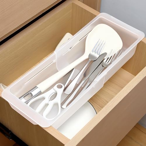 2 Pack Deep Drawer Organizer Bins, Adjustable Sliding Drawer Organizer Bin Expandable Tray for Kitchen Utensils, BBQ Tools, Towels, Durable Plastic Sliding for Easy Storage (12.4" to 18") by Gulfmew