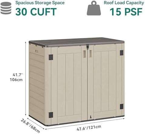 YITAHOME Outdoor Storage Shed w/o Shelf, 30 cu ft Horizontal Storage Shed Outdoor, Resin Waterproof Storage Cabinet for Garage, Poolside, Bikes, and Garden (Khaki + Black) - Image 5