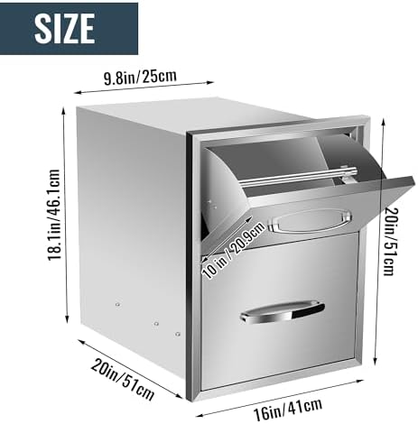 Outdoor Kitchen Drawers Stainless Steel, BBQ Drawer Inserts for Built-in Patio Grill Station, Outdoor Kitchen Cabinets Drawer, 16''W x 20''H x 20''D - Image 3