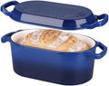 VORRINGARD Oval Dutch Oven Pot with Lid, Enamel Coating Cast Iron Bread Pans for Homemade Sourdough Bread Baking, Cooking, 4 Quart, Blue by Unknown