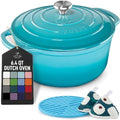 Zulay Kitchen 6.4QT Enameled Cast Iron Dutch Oven Pot with Lid, Heavy-Duty Soup Pot for Stews, Braising, Roasting & Sourdough Bread Baking, Oven Safe up to 500°F - Light Blue by ZulayKitchen