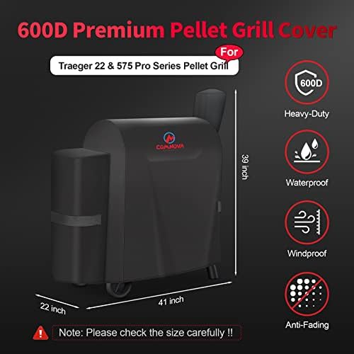 Comnova Grill Cover for Traeger Pro 22 & 575 Series - 600D Wood Pellet Smoker Cover for Traeger Waterproof & Heavy Duty, Premium Pellet BBQ Cover for Treager Pro 22 / Pro 575, Z Grills 550B and More - Image 2