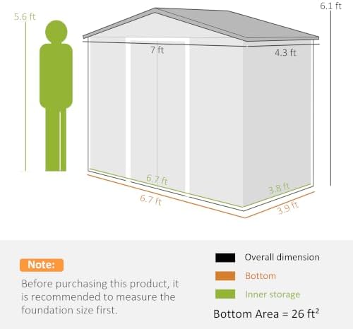 Outsunny 7' x 4' Outdoor Storage Shed Garden Tool Metal Shed Gray - Image 3