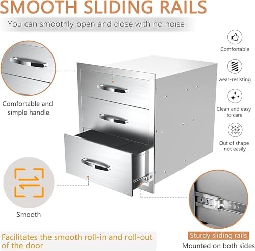 Outdoor Kitchen Drawers, Triple BBQ Drawers Stainless Steel Built-in Drawer For Outdoor Kitchen Island, Patio Grill Station,Three Drawers - Image 5