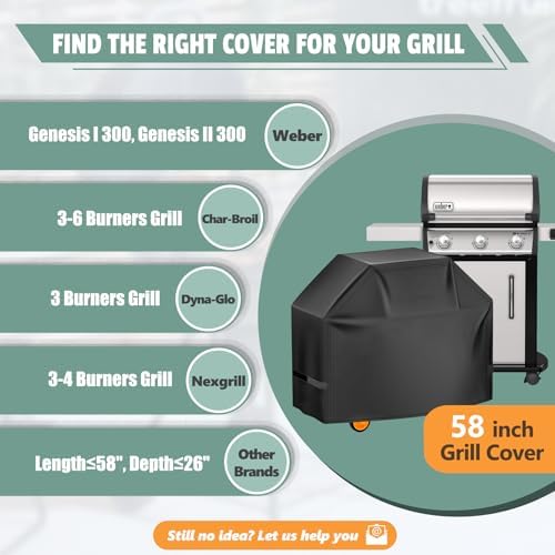 Grill Cover 58 Inch - Superior BBQ Cover for Weber Genesis 300 Series Grill - 600D Outdoor Grill Cover for Dyna-glo, Char-Broil, Nexgrill, Monument, Weber Genesis E330 and Genesiss II E310 - Image 5