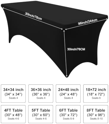 Smiry 2 Pack Spandex Table Cloth 8FT, Elastic Fitted Black Tablecloth - Image 3