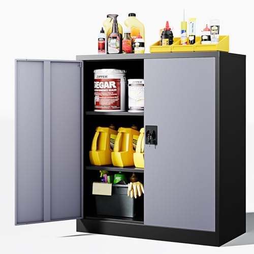Letaya Metal Storage Cabinets with Lock Door,2 Adjustable Shelves Organizer Steel Storage Cabinets for Home,Office,Warehouse,Garage,Employee Lockers(Black Gray) by LetayaMetalCabinets