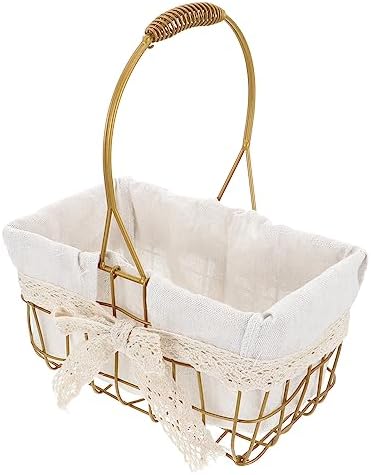 BESPORTBLE Outdoor Rustic Gold Rectangular Basket with Cloth Liner, Golden, Iron, Storage, Picnic, Decorative by BESPORTBLE
