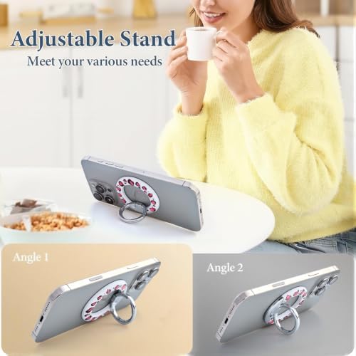 Magnetic Phone Ring for MagSafe Grip, Super Magnet Twinkle Design Ring Holder Stand, MagSafe Accessory for iPhone 17/16/15/14/13 Pro Max Plus，Pink Spots - Image 6