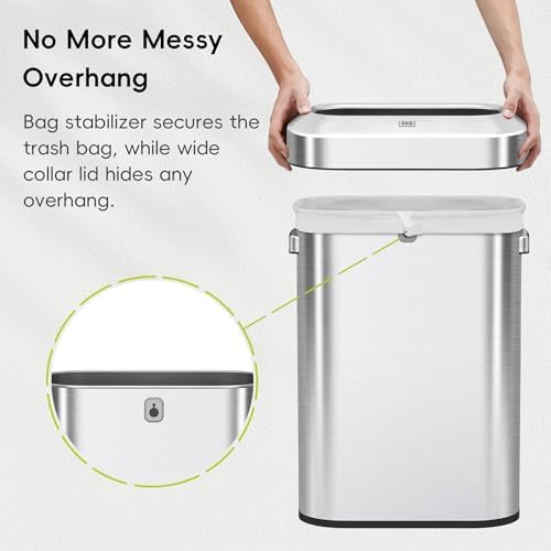 EKO Urban 16 Gallon/60 Liter Open Top Stainless Steel Slim Commercial Trash Can, Tall Kitchen Trash Bin, Heavy-Duty Commercial Grade Large Garbage Bin for Home, Office, Hotel, Cafe, Restaurant, Dorm - Image 4