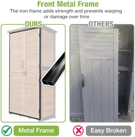 GUTINNEEN Outdoor Storage Cabinet Upgraded with Metal Frame Durable Storage Shed with Floor and Adjustable Shevels Waterproof Garden Tool Shed - Image 4