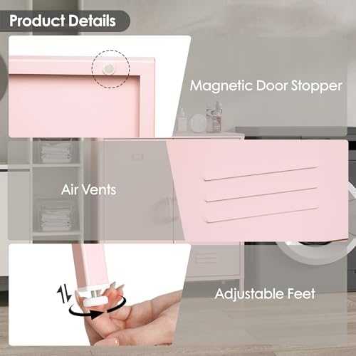 Metal Locker Cabinet Metal Storage Cabinets with Adjustable Shelf and 2 Doors for Home Office Classroom (Pink) - Image 4