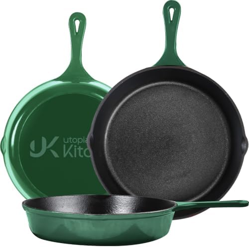 Utopia Kitchen Cast Iron Skillet Set 3 Piece 6 8 10 Inch PFAS-Free Green by UTOPIAKITCHEN