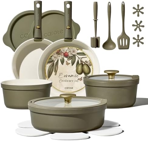 CAROTE 21pcs Ceramic Cookware Sets, Nonstick Pots and Pans Set Non Toxic by CAROTE