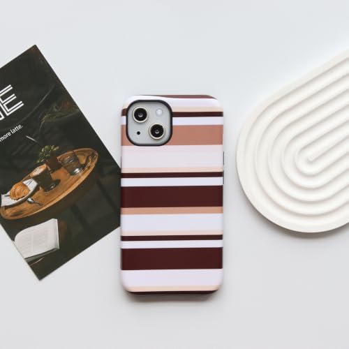 for iPhone 14 Case, Magnetic Matte Frosted Dual-Layer Striped Phone Case for Women, Retro Aesthetic Cover Compatible with Mag Safe Accessories - Cocoa Stripe - Image 2